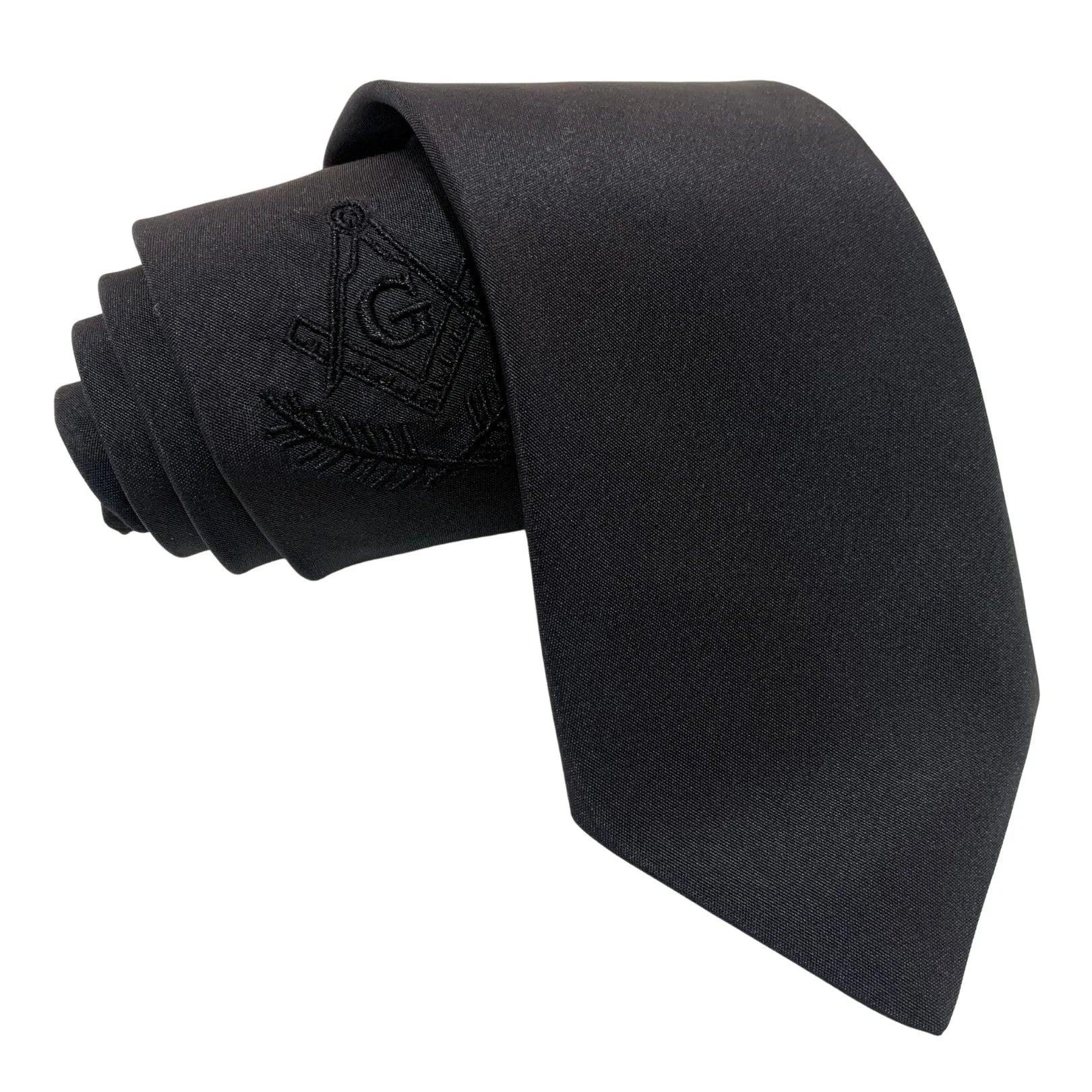 Gravata Tradicional Preta com Bordado Preto Maçonaria