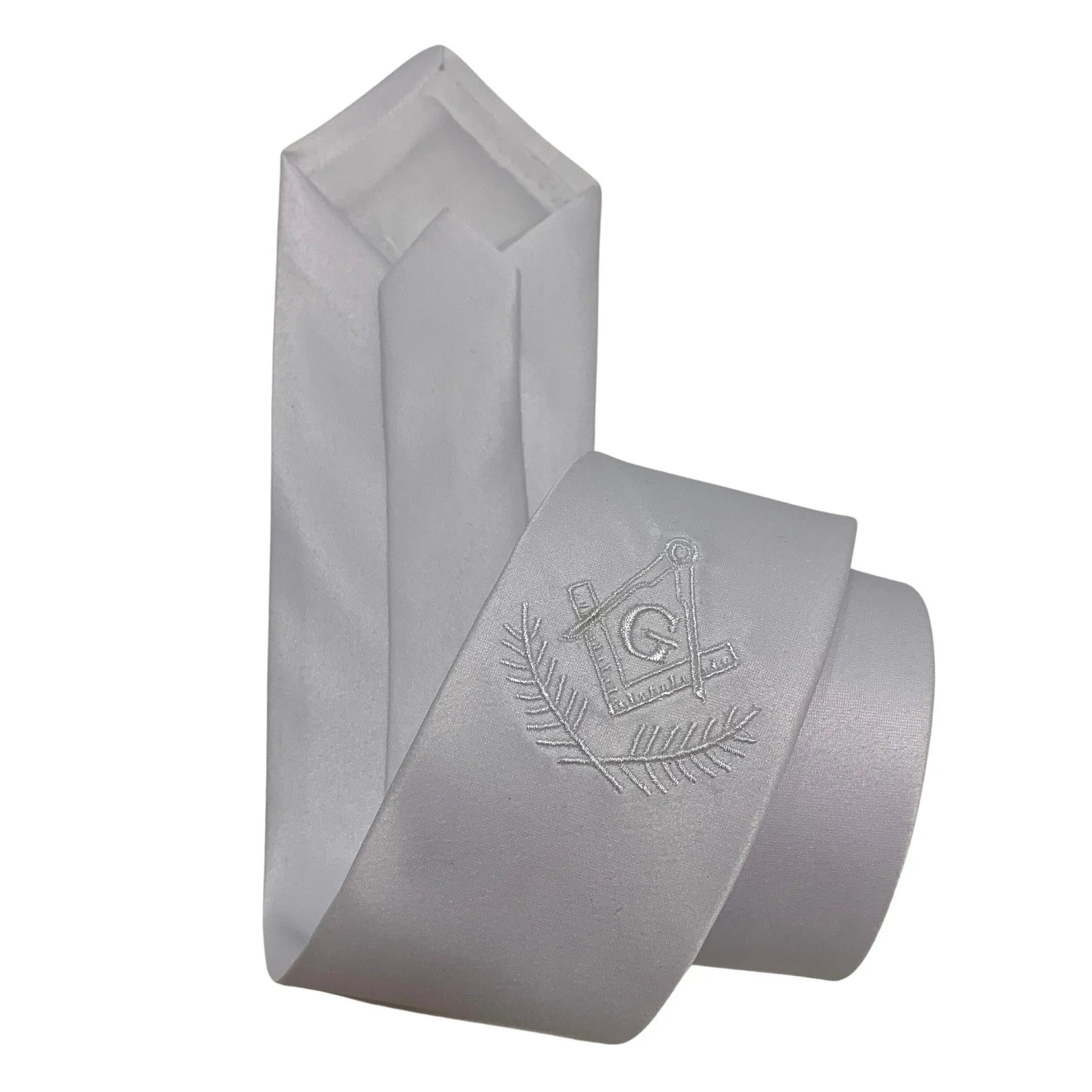 Gravata Tradicional Branca com Bordado Branca Maçonaria