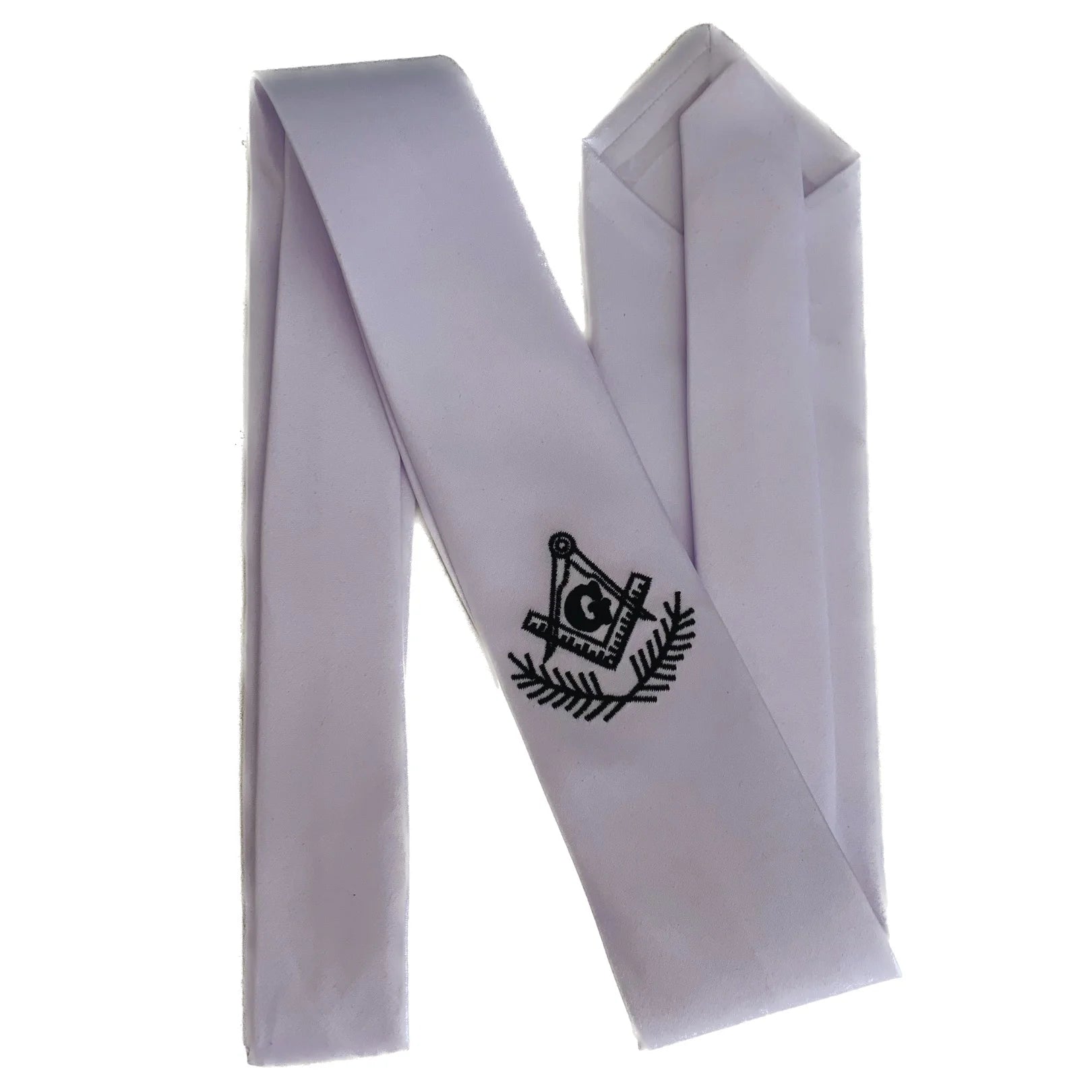 Gravata Tradicional Branco com Bordado Preto Maçonaria
