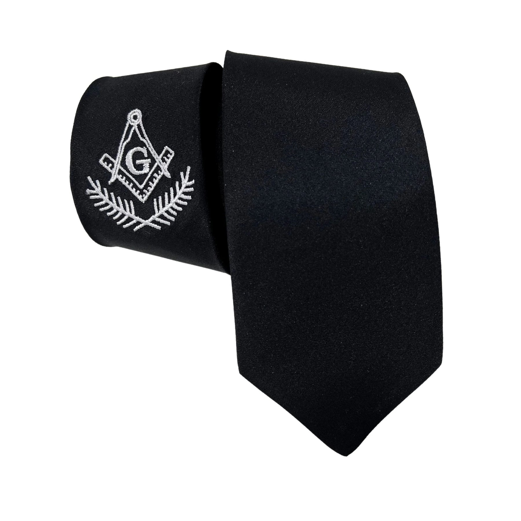 Gravata Tradicional Preto com Bordado Branco Maçonaria