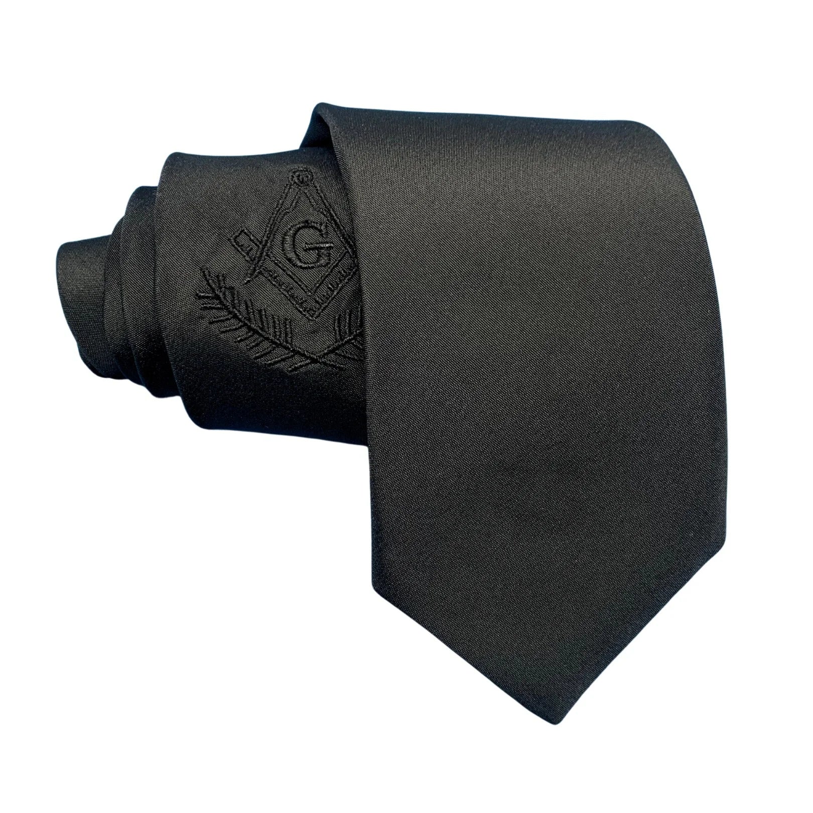 Gravata Tradicional Preta com Bordado Preto Maçonaria