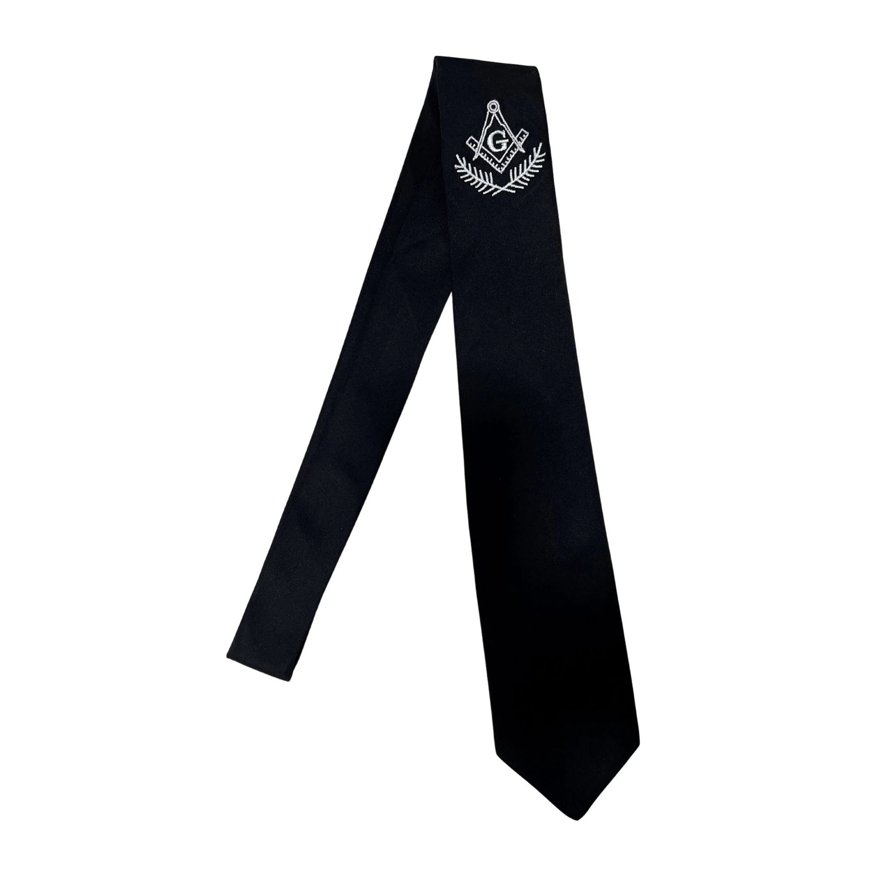 Gravata Tradicional Preto com Bordado Branco Maçonaria