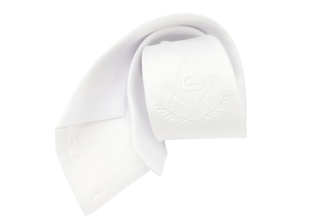 Gravata Tradicional Branca com Bordado Branca Maçonaria