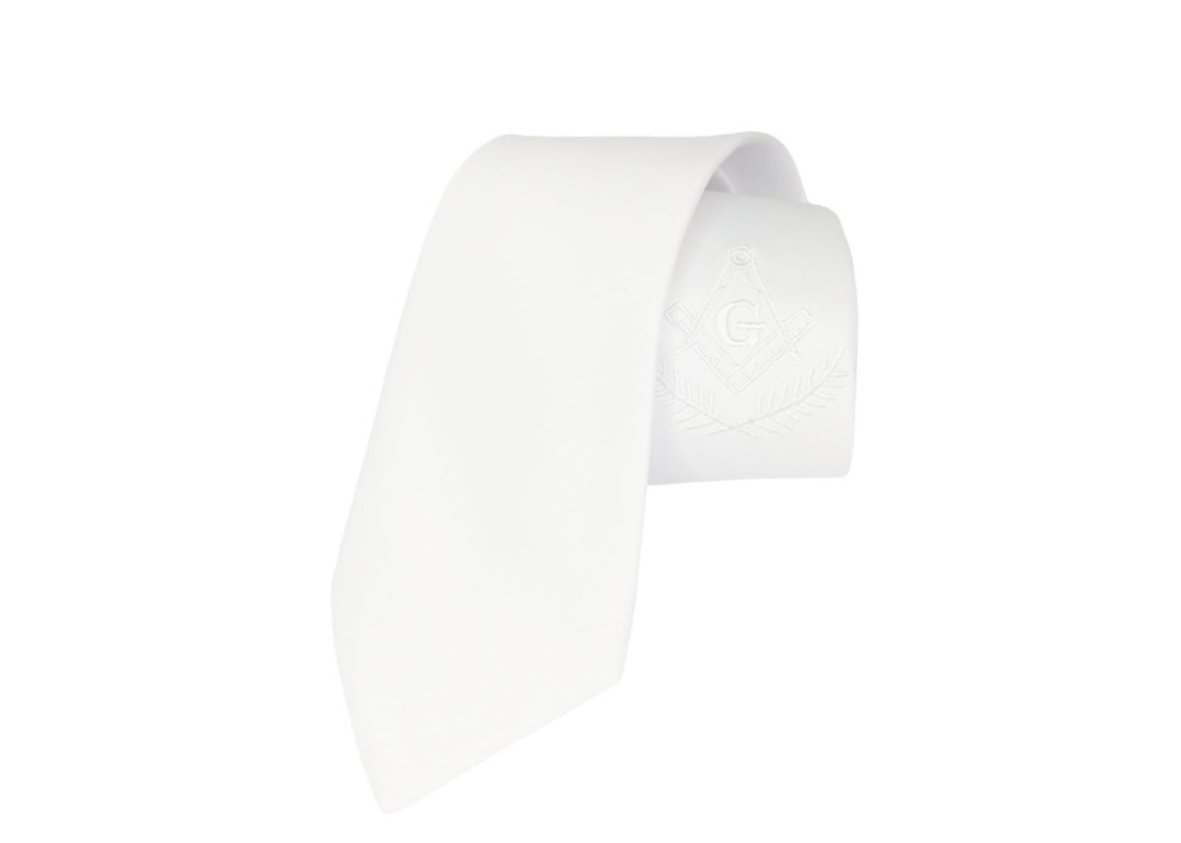 Gravata Tradicional Branca com Bordado Branca Maçonaria