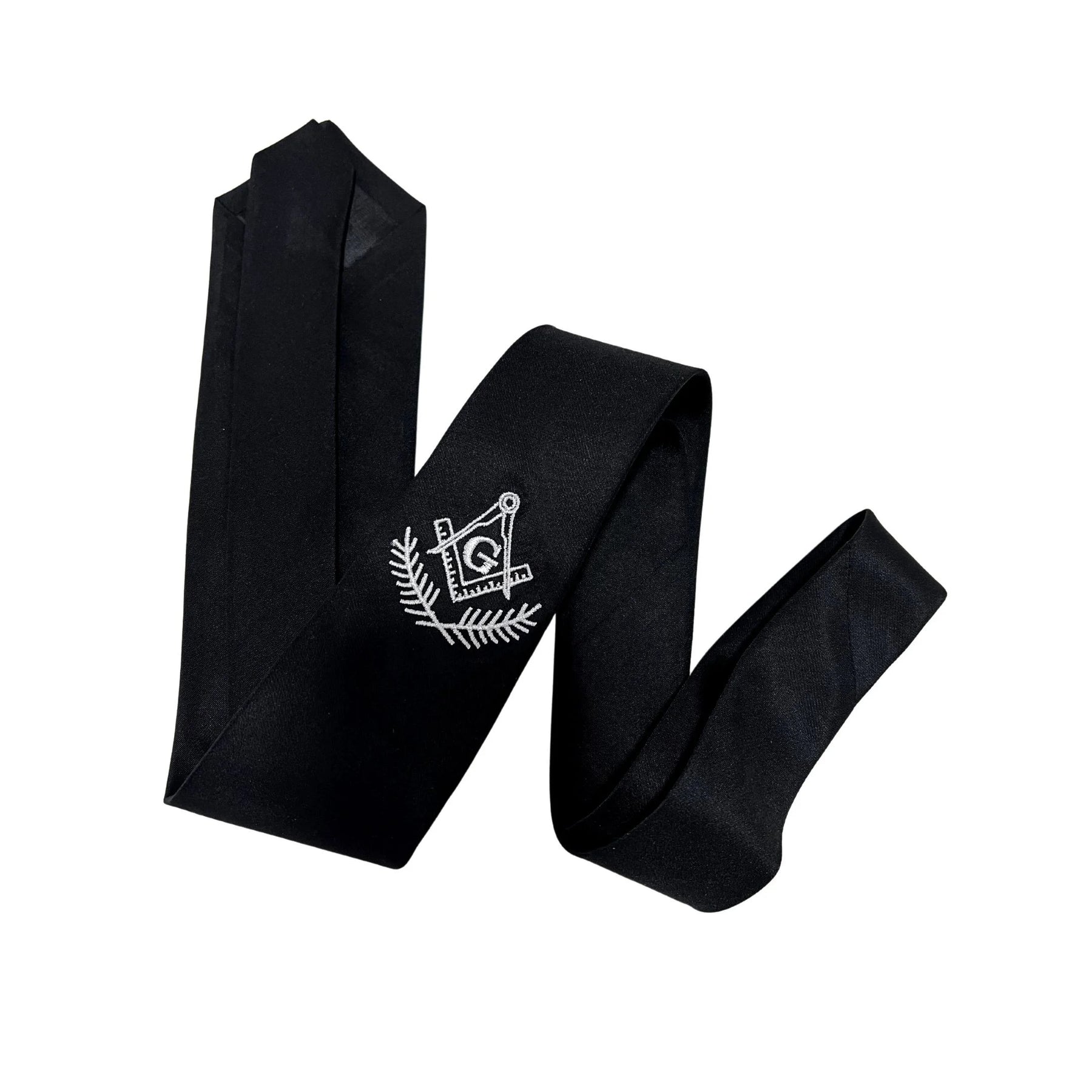 Gravata Tradicional Preto com Bordado Branco Maçonaria